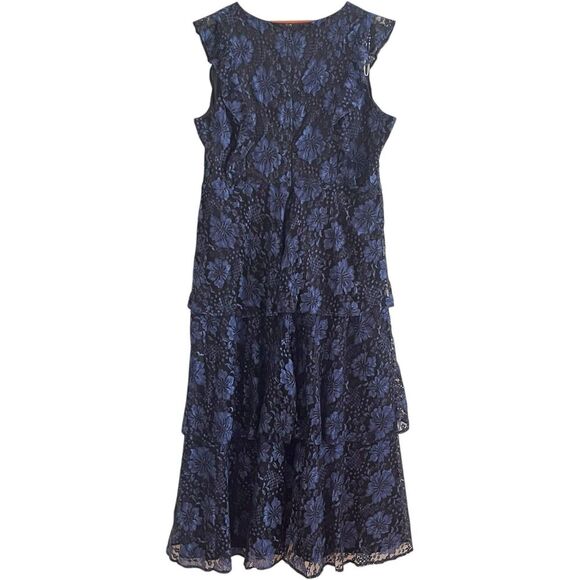 New Lulus Molinetto Floral Lace Ruffled Maxi Dress 3X Navy - Picture 3 of 16